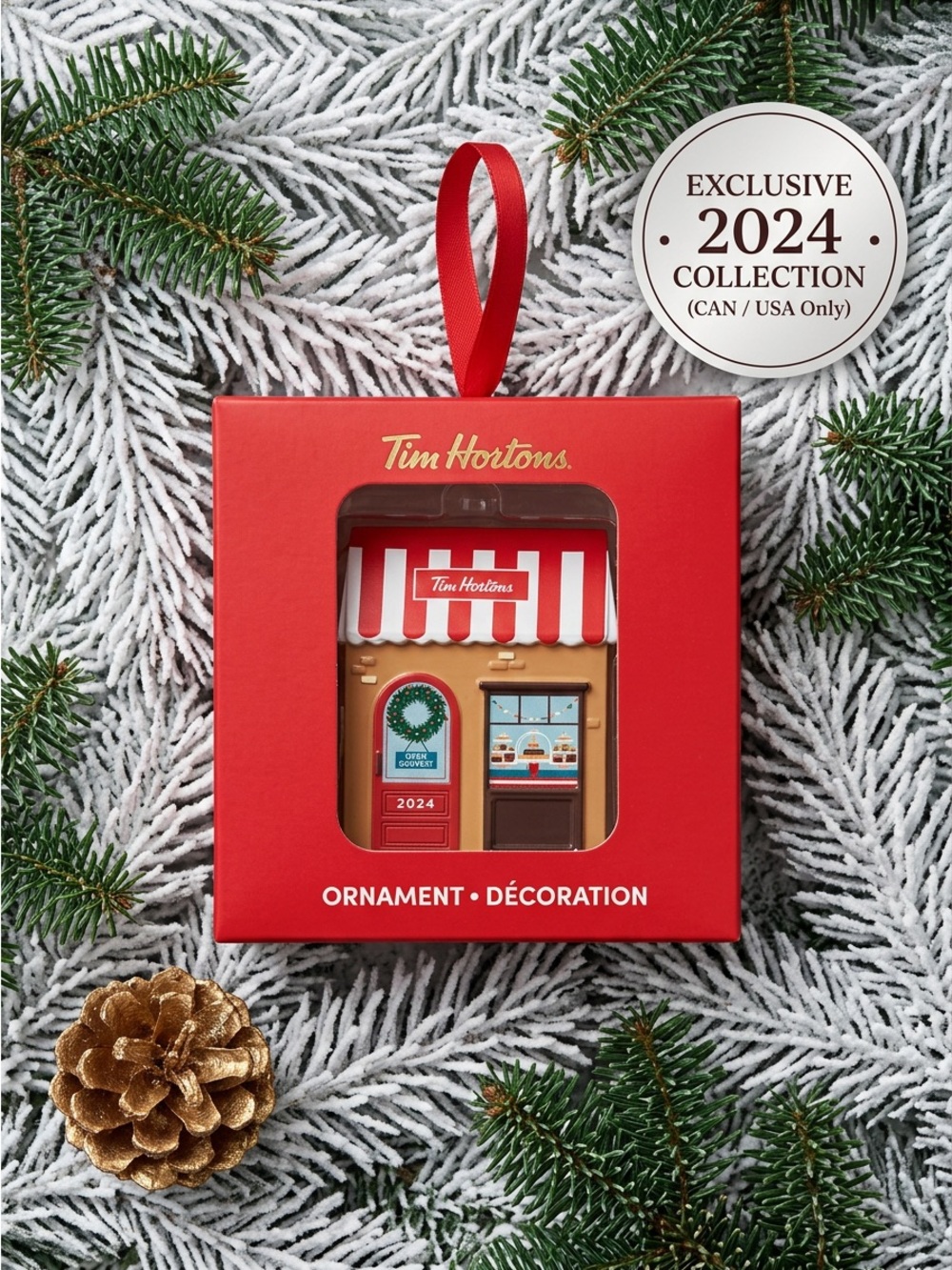 Tim Hortons Restaurant Storefront Christmas Tree Ornament 2024 Holiday Decor NIB